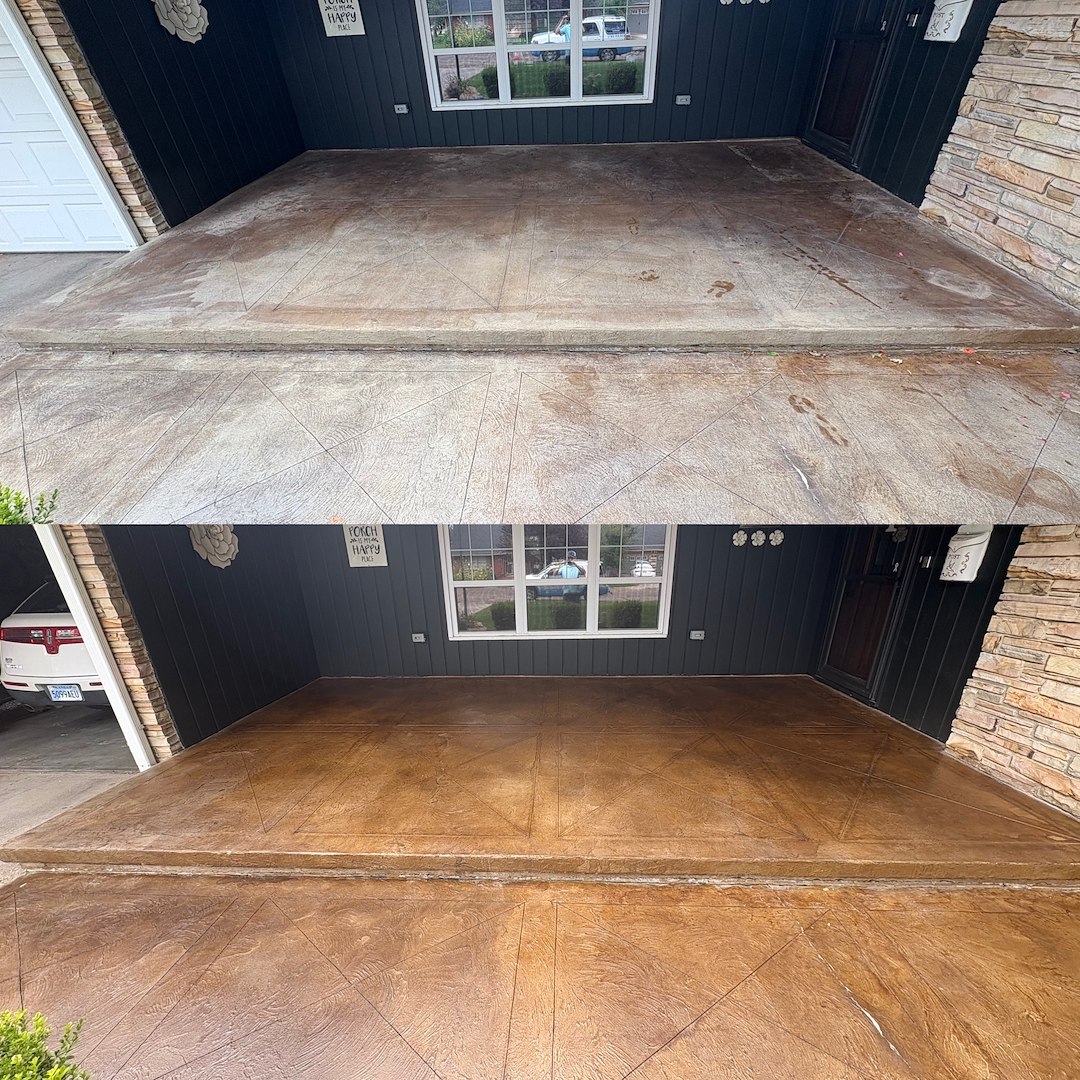 PATIO CLEANING - SOUTHWEST KANSAS POWER WASHING SERVICES PREPPED THIS PORCH FOR RE STAIN & SEAL